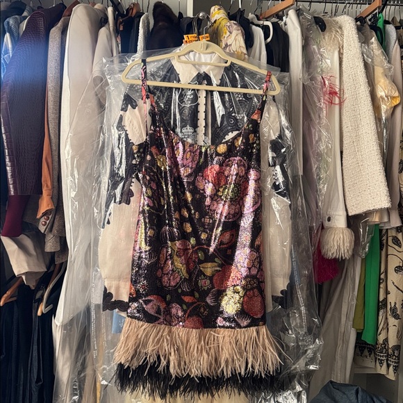 La Double J floral Sequin Dress with Feather Hem - Picture 6 of 8